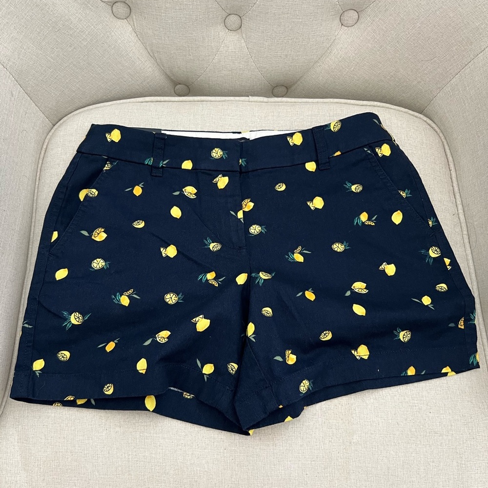 J. Crew Factory Blue and Yellow Bermudas with Heart Pattern